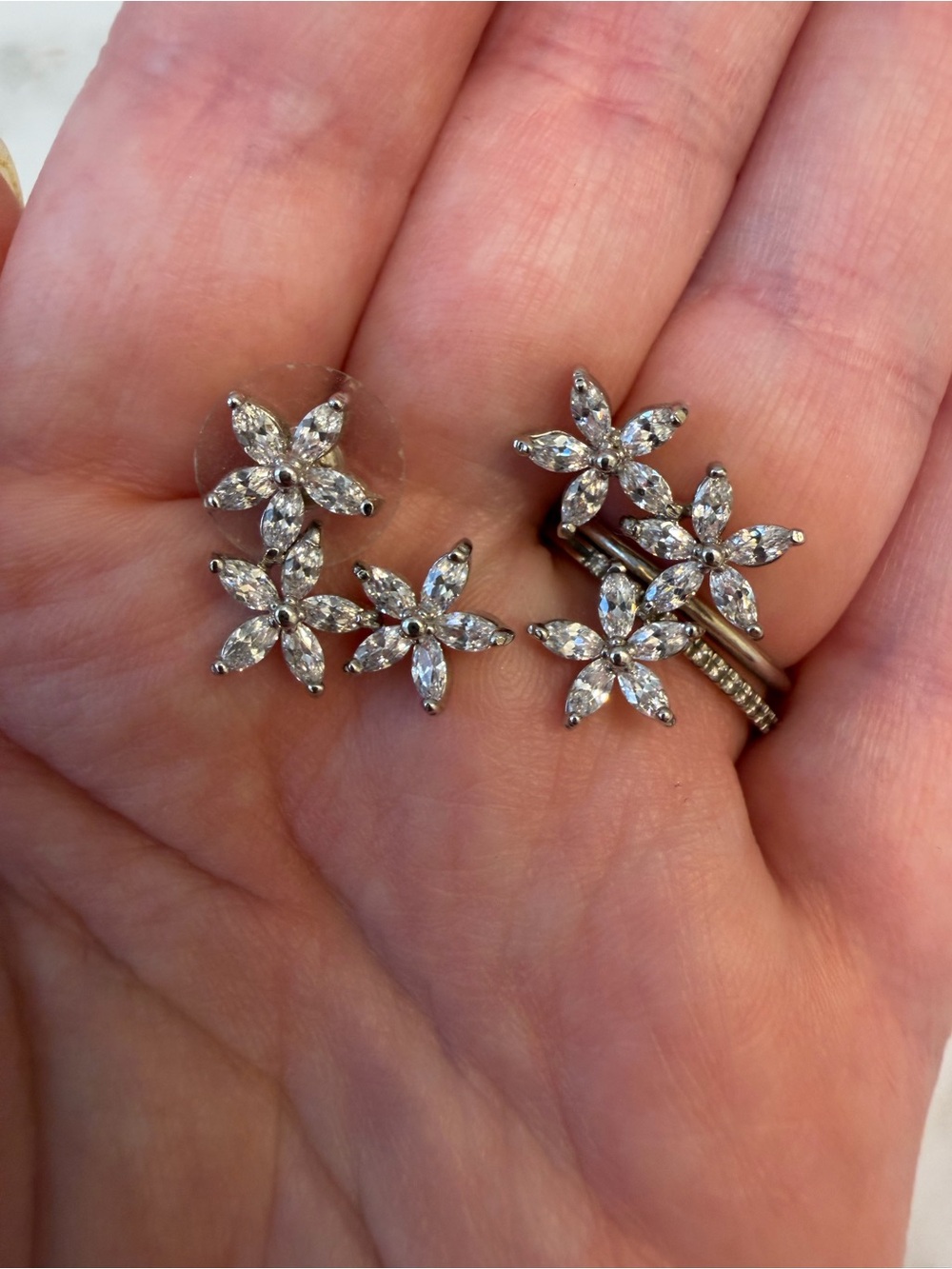 Silver Toned Cluster Floral Earrings